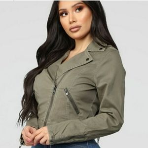 Fashion Nova Cropped Olive Green Jacket Size Large